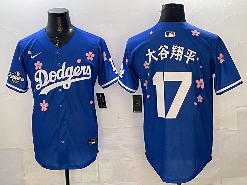 Men Nike 2026 Los Angeles Dodgers #17 Ohtani Blue Sakura Edition Game MLB Jersey 071